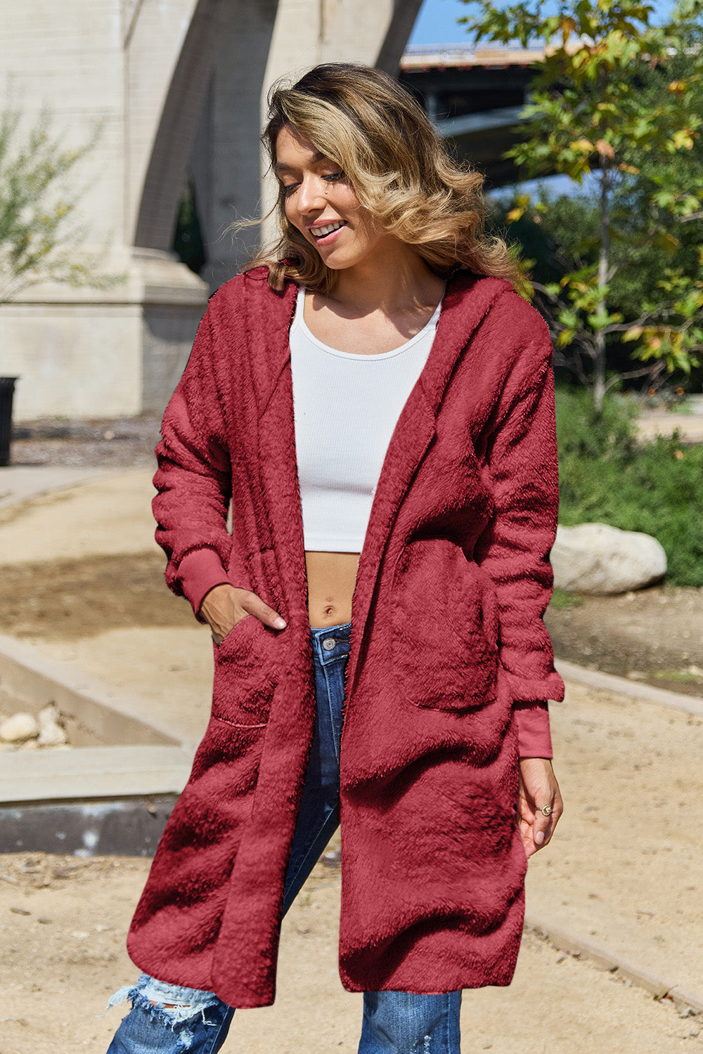 Double Take Full Size Hooded Teddy Bear Jacket with Thumbholes in 7 ...