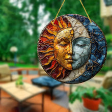 Load image into Gallery viewer, 1pc, Sun and Moon God, Yin and Yang Aesthetic Art, Sun catcher, Sunshade, Stained window hanging