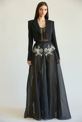 Elegant Dress + Blazer Set, Designed by Handmade Rhinestone Floral Applique for Women