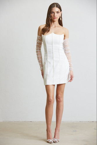 Elegant Evening Dress for Women with Pearl and Clear Bead Front Details Eliot Shops Los Angeles