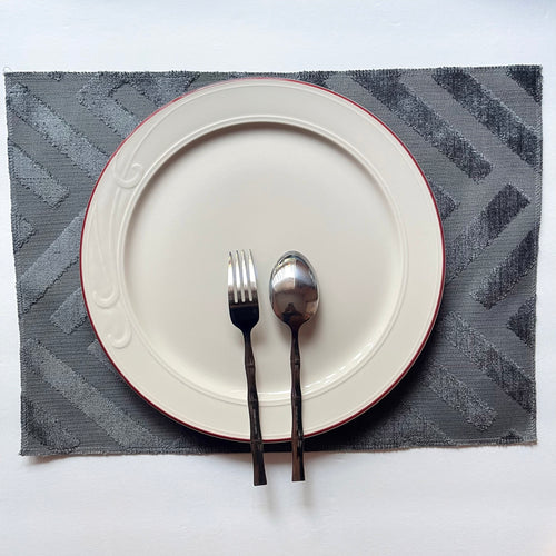 Elegant Plate Mats for Your Dining Room, Marquee - Pack of 6 Beautiful Cut Velvet Thick Placemats - Color: Charcoal