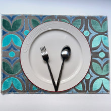 Load image into Gallery viewer, Unique Plate Mats for Your Home, Santa Fe - Packs of 4 Beautiful Cut Velvet One-Side Placemats - Color: Blue Green