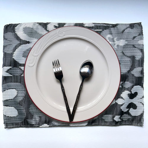 Elegant Plate Mats for Your Dining Room, Sutra - Pack of 6 Beautiful Jacquard IKAT Designer Pattern Light-Weight Placemats - Color: Domino