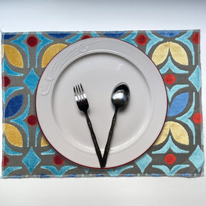 Unique Plate Mats for Your Home, Santa Fe - Packs of 4 Beautiful Cut Velvet One-Side Placemats - Color: Carnival