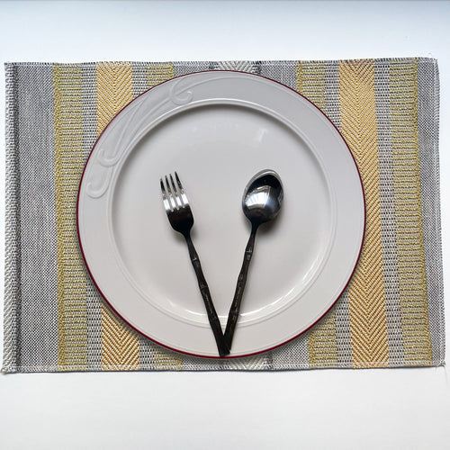 Chic Plate Mats for Your Dining Room, Habitat - Pack of 4 Organic Look Textured Stripes Designer Pattern Placemats - Color: Golden