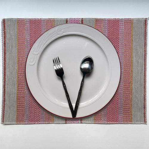 Chic Plate Mats for Your Dining Room, Habitat - Pack of 6 Organic Look Textured Stripes Designer Pattern Placemats - Color: Magenta