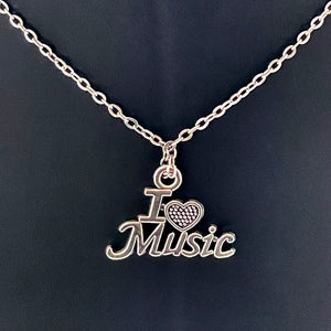 Stainless Steel "I Love Music" Pendant Necklace - Elegant Unisex Jewelry Gift with Durable Construction