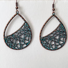 Load image into Gallery viewer, Bronze Earrings Retro Style Geometric Pendant with Turquoise Embellishment and U-shaped Ear Hook