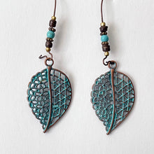 Load image into Gallery viewer, Bronze Earrings Retro Style Geometric Pendant with Turquoise Embellishment and U-shaped Ear Hook