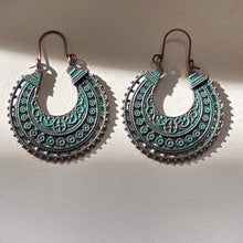 Load image into Gallery viewer, Bronze Earrings Retro Style Geometric Pendant with Turquoise Embellishment and U-shaped Ear Hook