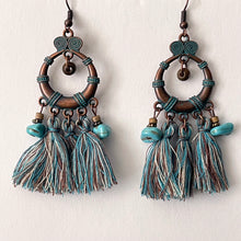 Load image into Gallery viewer, Bronze Earrings Retro Style Geometric Pendant with Turquoise Embellishment and U-shaped Ear Hook