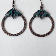 Load image into Gallery viewer, Bronze Earrings Retro Style Geometric Pendant with Turquoise Embellishment and U-shaped Ear Hook