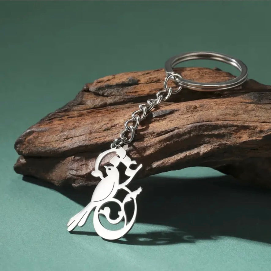 Timeless Persian Love Bird Calligraphy Keychain - Elegantly Crafted Unisex Stainless Steel Jewelry