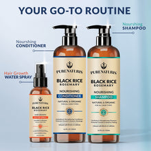 Load image into Gallery viewer, Rosemary Black Rice Water Hair Growth System Kit - Shampoo, Conditioner and Leave-in Serum