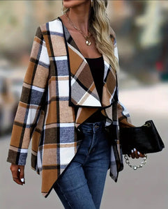 Plaid Print Open Front Jacket, Women's Clothing Best Price