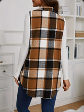 Load image into Gallery viewer, Women&#39;s Plaid Sleeveless Vest - Casual Button Front Collar Vest