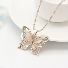 Load image into Gallery viewer, Rose Golden Color Opal Butterfly Pendant Necklace Animal Design Sweater Chain Long Necklace For Women Jewelry