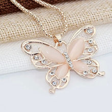 Load image into Gallery viewer, Rose Golden Color Opal Butterfly Pendant Necklace Animal Design Sweater Chain Long Necklace For Women Jewelry