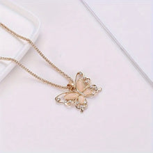 Load image into Gallery viewer, Rose Golden Color Opal Butterfly Pendant Necklace Animal Design Sweater Chain Long Necklace For Women Jewelry