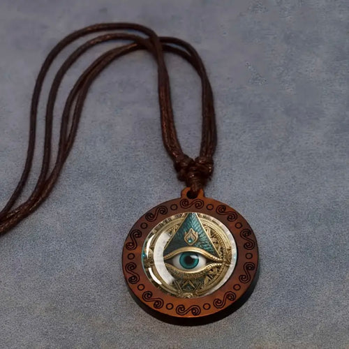 Elegant Fashion Evil's Eye Pattern Glass Wooden Pendant Necklace - Unisex