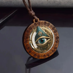 Elegant Fashion Evil's Eye Pattern Glass Wooden Pendant Necklace - Unisex