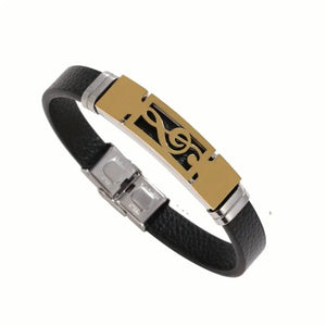 Fashion Stainless Steel Music Symbol PU Leather Bracelet, Men's Hip Hop Bangle Wristband Jewelry Gift