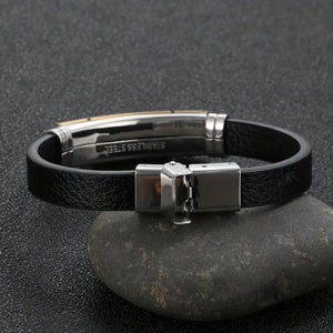 Fashion Stainless Steel Music Symbol PU Leather Bracelet, Men's Hip Hop Bangle Wristband Jewelry Gift