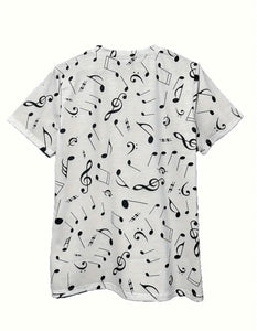 Musical Notes Print Crew Neck T-Shirt, Casual Short Sleeve Top For Spring & Summer, Women's Clothing