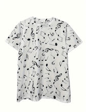 Load image into Gallery viewer, Musical Notes Print Crew Neck T-Shirt, Casual Short Sleeve Top For Spring &amp; Summer, Women&#39;s Clothing