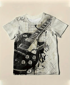 Men's Guitar Print T-shirt, Casual Short Sleeve Crew Neck Tee, Men's Clothing