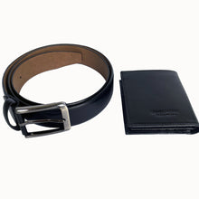 Load image into Gallery viewer, Handmade Real Leather Belt &amp; Wallet Set with Gift Box – The Ultimate Official Gift for Men - Black