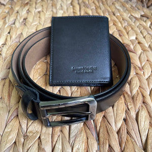 Handmade Real Leather Belt & Wallet Set with Gift Box – The Ultimate Official Gift for Men - Black