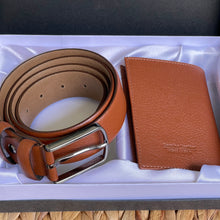 Load image into Gallery viewer, Handmade Real Leather Belt &amp; Wallet Set with Gift Box – The Ultimate Official Gift for Men - Light Brown