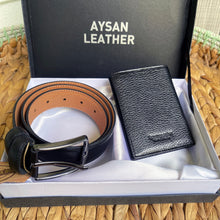 Load image into Gallery viewer, Handmade Real Leather Belt &amp; Wallet Set with Gift Box – The Ultimate Official Gift for Men - Black