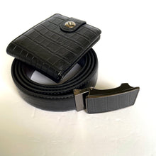 Load image into Gallery viewer, Handmade Leather Belt &amp; Wallet Set with Gift Box – The Ultimate Official Gift for Men - Black