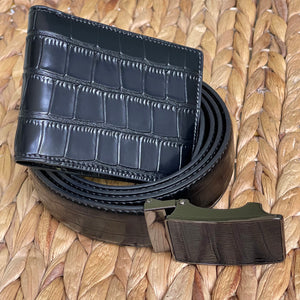 Handmade Leather Belt & Wallet Set with Gift Box – The Ultimate Official Gift for Men - Black