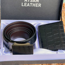 Load image into Gallery viewer, Handmade Leather Belt &amp; Wallet Set with Gift Box – The Ultimate Official Gift for Men - Black