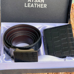 Handmade Leather Belt & Wallet Set with Gift Box – The Ultimate Official Gift for Men - Black