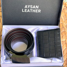 Load image into Gallery viewer, Handmade Leather Belt &amp; Wallet Set with Gift Box – The Ultimate Official Gift for Men - Black