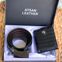 Load image into Gallery viewer, Handmade Leather Belt &amp; Wallet Set with Gift Box – The Ultimate Official Gift for Men - Black