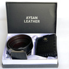 Load image into Gallery viewer, Handmade Leather Belt &amp; Wallet Set with Gift Box – The Ultimate Official Gift for Men - Black