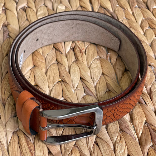 Handmade Genuine Leather Belt - Snake Pattern – The Ultimate Official Gift for Men- Light Brown