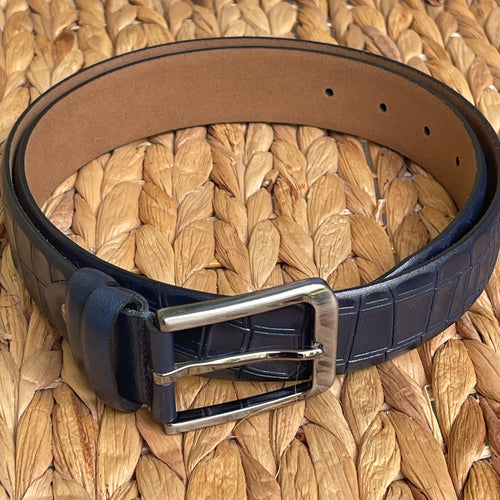 Handmade Genuine Leather Belt - Crocodile Pattern – The Ultimate Official Gift for Men- Dark Blue