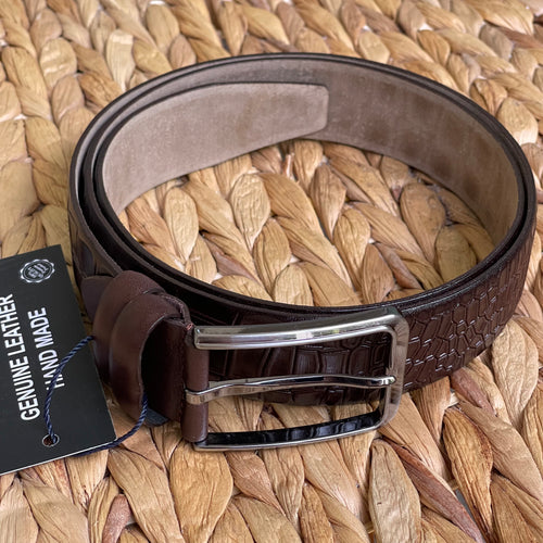 Handmade Genuine Leather Belt - Snake Pattern – The Ultimate Official Gift for Men- Dark Brown