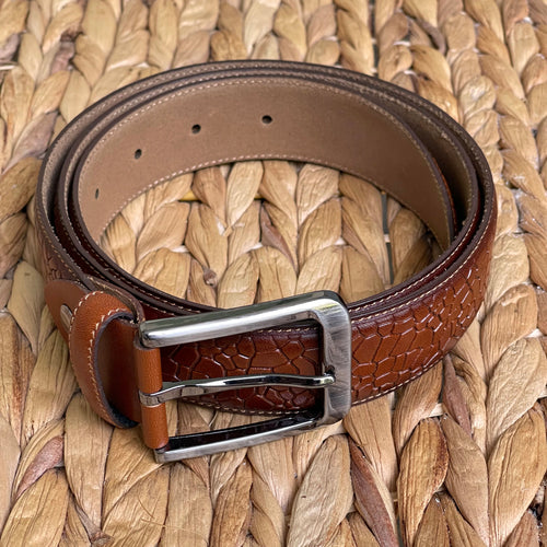 Handmade Genuine Leather Belt - Chameleon Skin Pattern – The Ultimate Official Gift for Men- Color: Brick