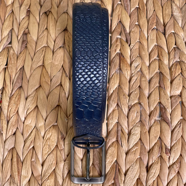 Handmade Genuine Leather Belt - Snake Skin Pattern – The Ultimate Official Gift for Men- Color: Dark Blue