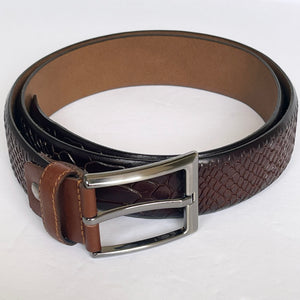 Handmade Genuine Leather Belt - Snake Skin Pattern – The Ultimate Official Gift for Men- Color: Dark Brown