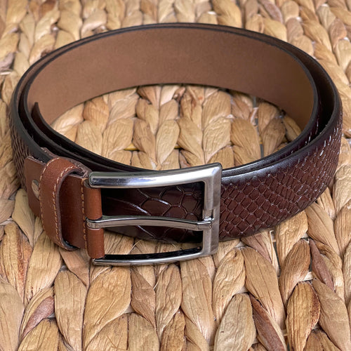 Handmade Genuine Leather Belt - Snake Skin Pattern – The Ultimate Official Gift for Men- Color: Dark Brown