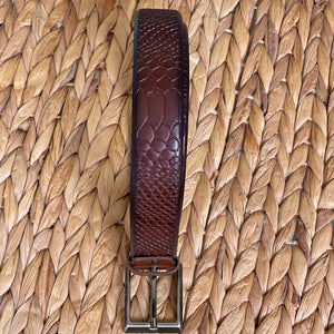 Handmade Genuine Leather Belt - Snake Skin Pattern – The Ultimate Official Gift for Men- Color: Dark Brown