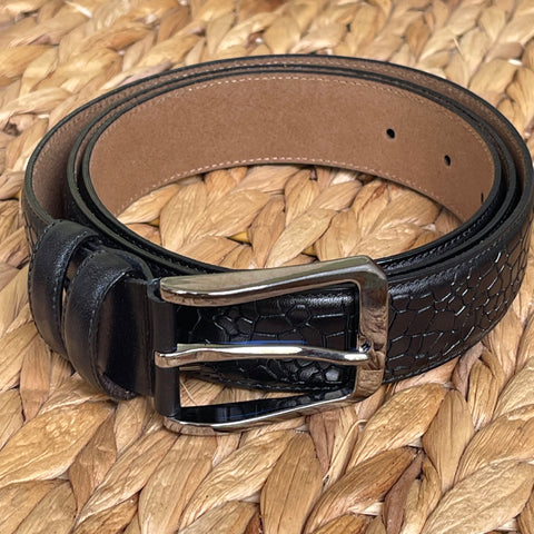 Handmade Genuine Leather Belt - Chameleon Skin Pattern – The Ultimate Official Gift for Men- Color: Dark Blue